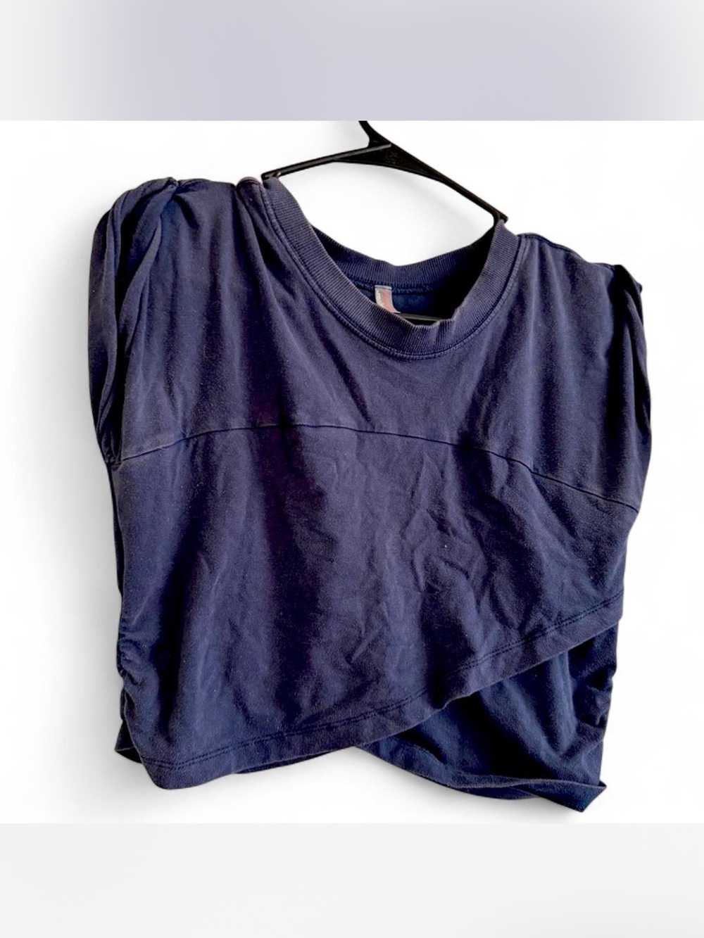 Free People Navy Blue Cropped Puff-Sleeve Top
